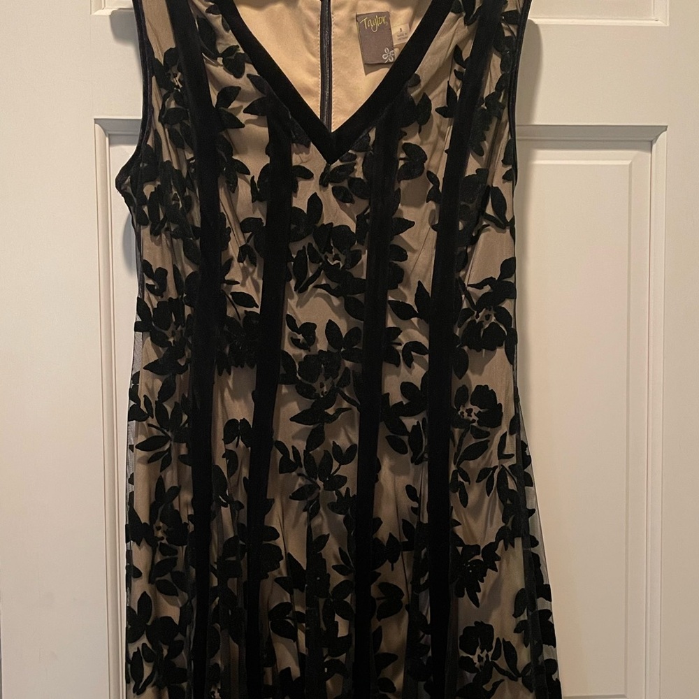 Taylor Black and Cream Floral Midi Dress